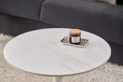 Table basse design ronde en céramique blanche et métal D60 cm MALOU