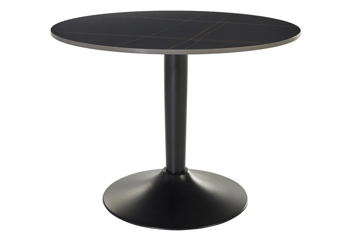 Table basse design ronde en céramique noire et métal D60 cm MALOU