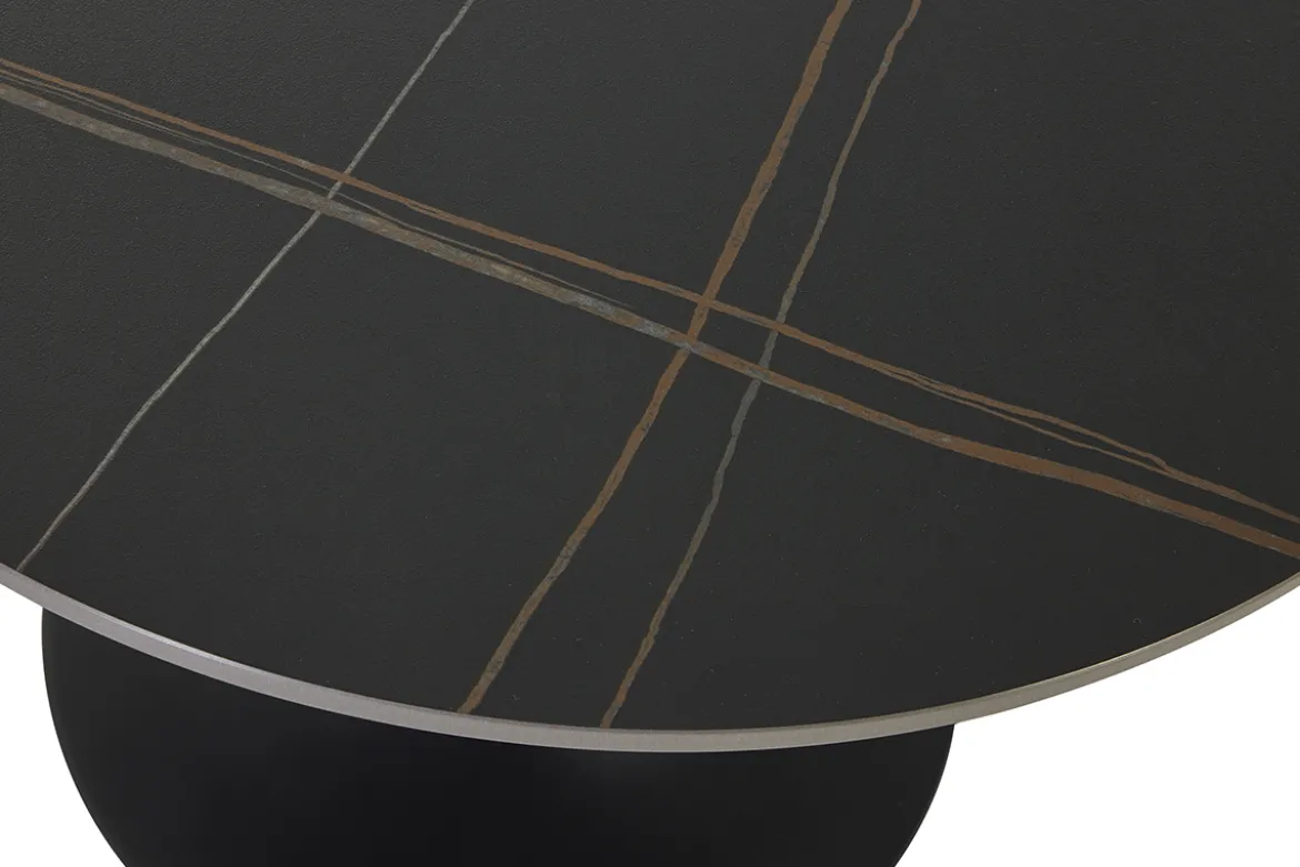 Table basse design ronde en céramique noire et métal D60 cm MALOU