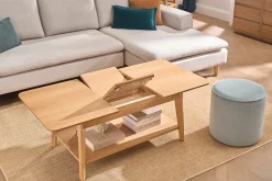 Table basse extensible rectangulaire en bois clair L90-120 cm VILI