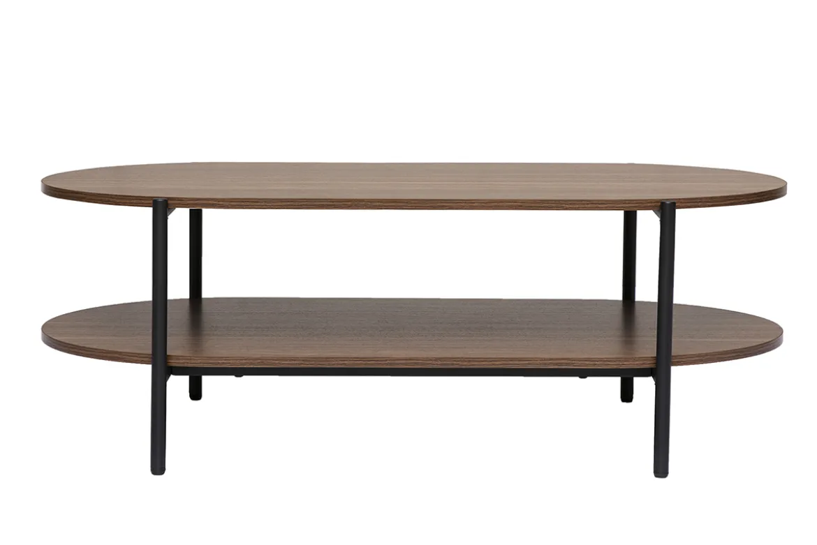 Table basse ovale finition bois foncé noyer et métal L115 cm BRUNA