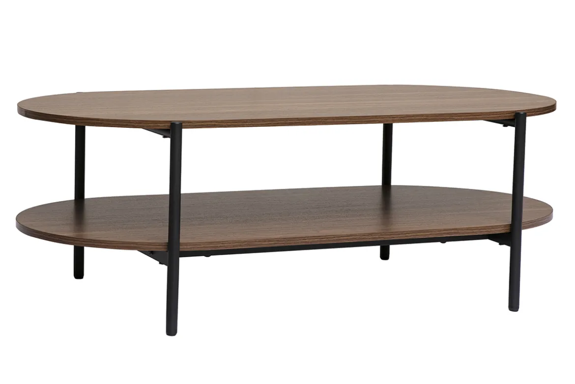 Table basse ovale finition bois foncé noyer et métal L115 cm BRUNA