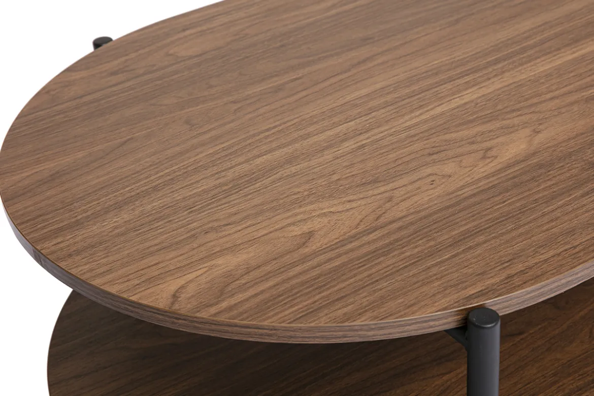 Table basse ovale finition bois foncé noyer et métal L115 cm BRUNA