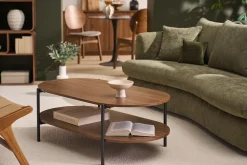 Table basse ovale finition bois foncé noyer et métal L115 cm BRUNA