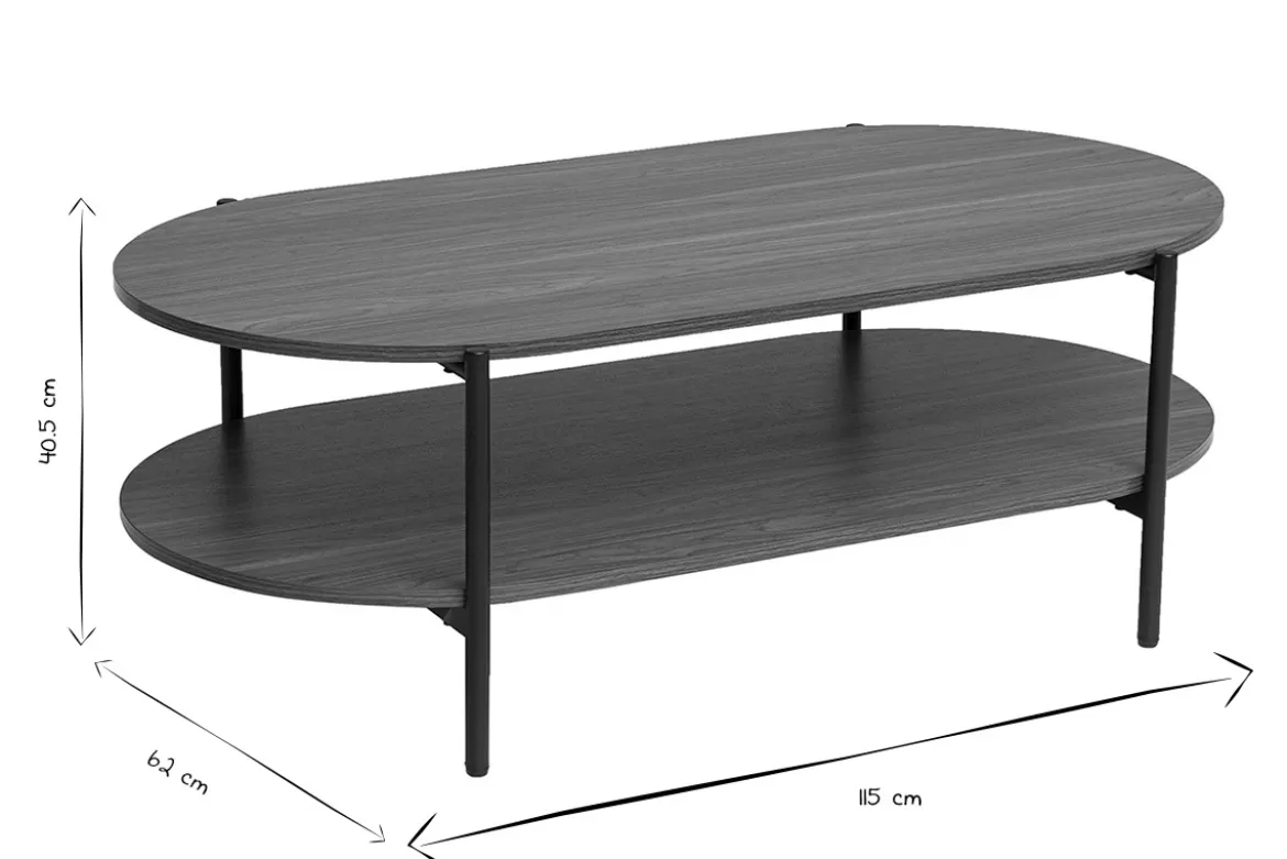 Table basse ovale finition bois foncé noyer et métal L115 cm BRUNA