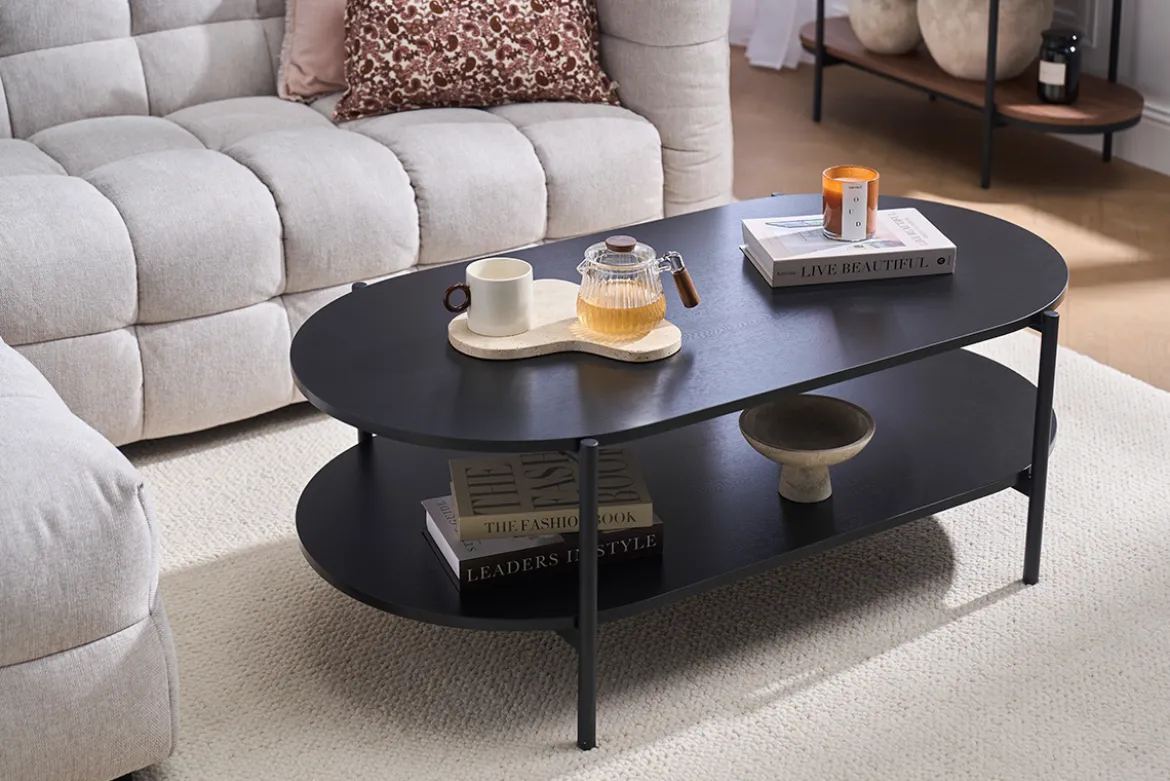 Table basse ovale finition bois noir et métal L115 cm BRUNA