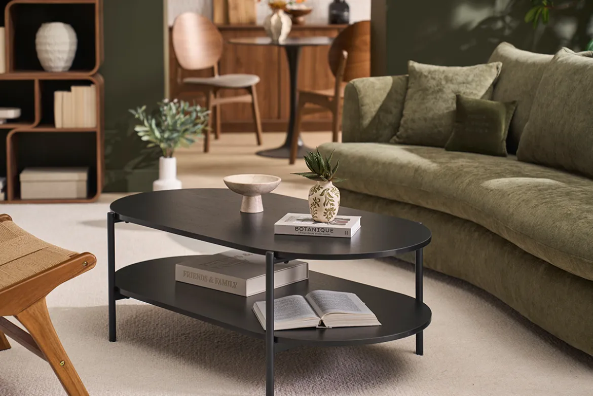 Table basse ovale finition bois noir et métal L115 cm BRUNA