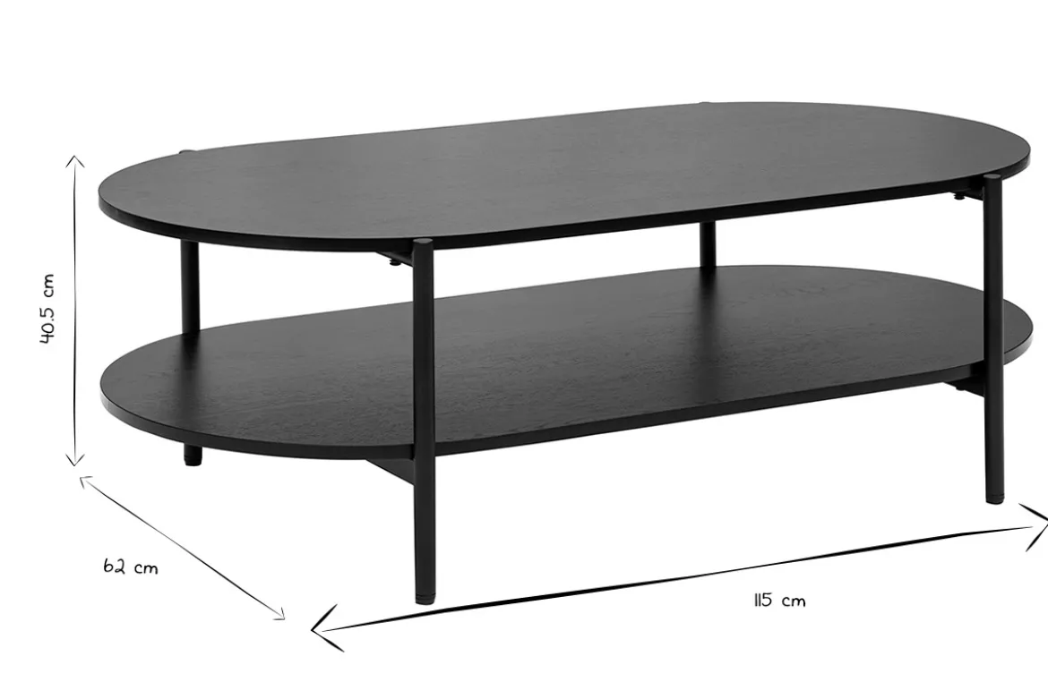 Table basse ovale finition bois noir et métal L115 cm BRUNA