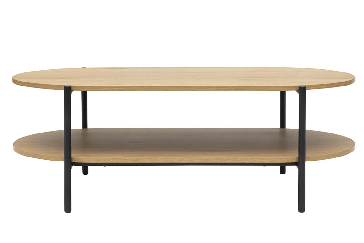 Table basse ovale finition bois clair chêne et métal L115 cm BRUNA