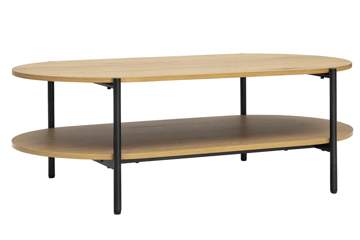 Table basse ovale finition bois clair chêne et métal L115 cm BRUNA