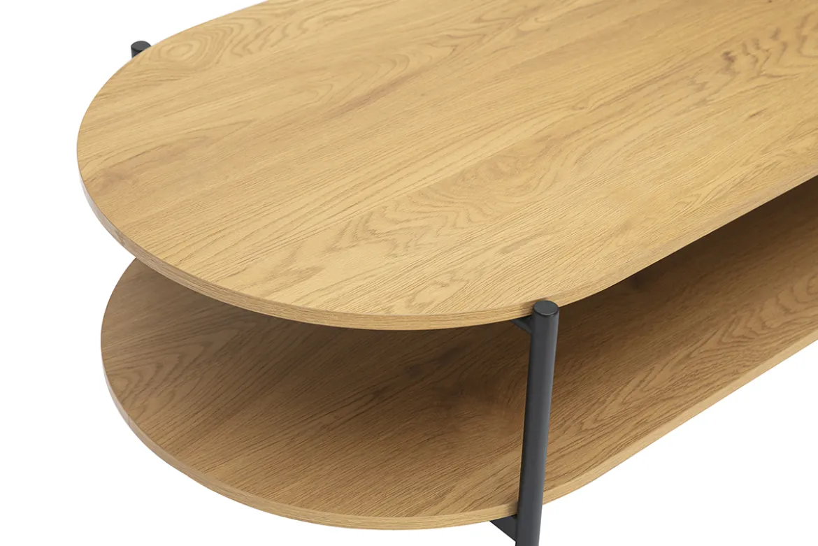 Table basse ovale finition bois clair chêne et métal L115 cm BRUNA