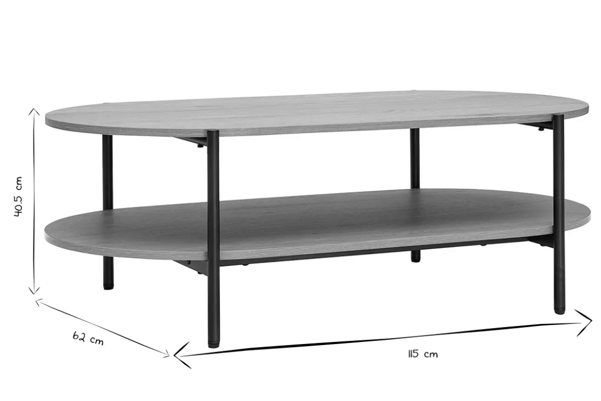 Table basse ovale finition bois clair chêne et métal L115 cm BRUNA