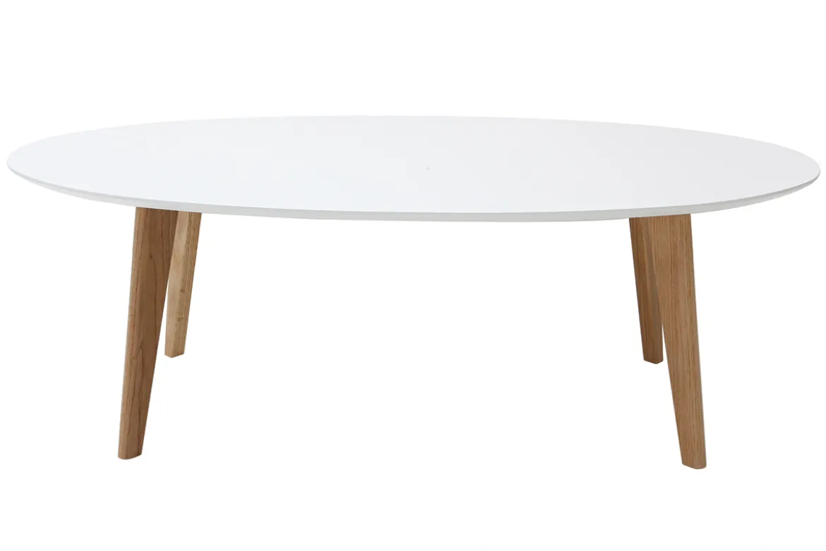 Table basse ovale scandinave blanc et bois clair chêne L120 cm EKKA