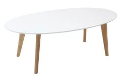 Table basse ovale scandinave blanc et bois clair chêne L120 cm EKKA