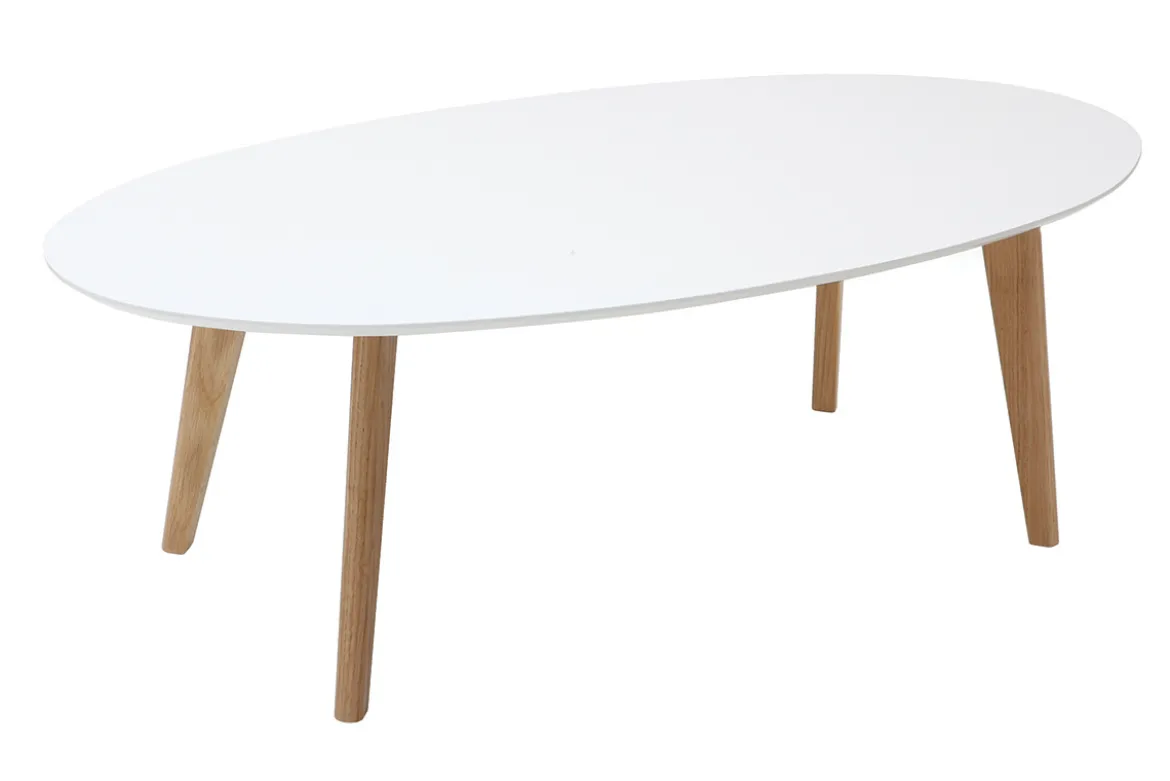 Table basse ovale scandinave blanc et bois clair chêne L120 cm EKKA