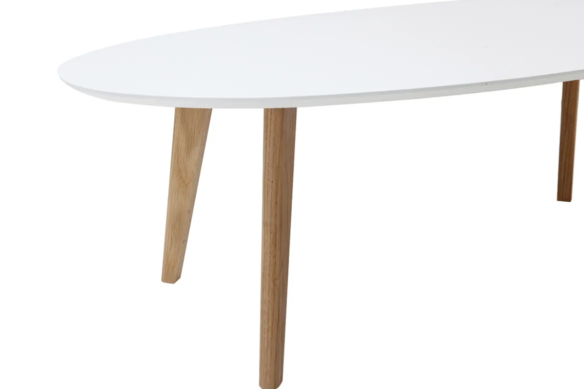Table basse ovale scandinave blanc et bois clair chêne L120 cm EKKA