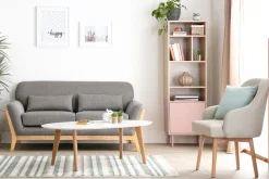 Table basse ovale scandinave blanc et bois clair chêne L120 cm EKKA