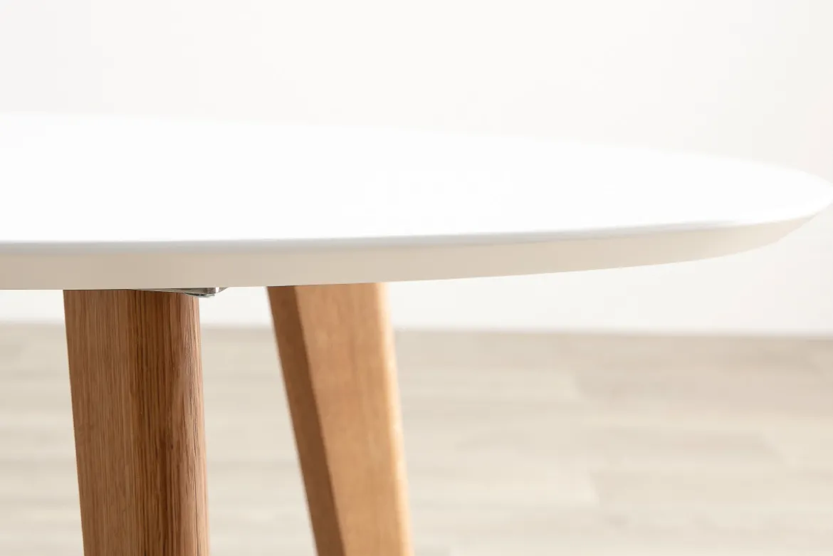 Table basse ovale scandinave blanc et bois clair chêne L120 cm EKKA