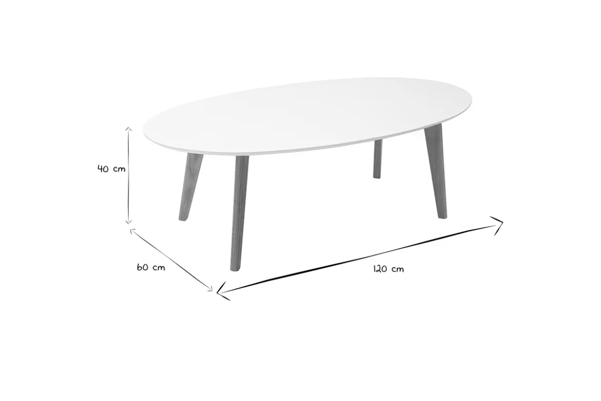 Table basse ovale scandinave blanc et bois clair chêne L120 cm EKKA