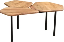 Table basse 3 plateaux bois massif et métal noir L95 cm SUZANE