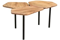 Table basse 3 plateaux bois massif et métal noir L95 cm SUZANE