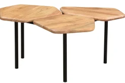 Table basse 3 plateaux bois massif et métal noir L95 cm SUZANE