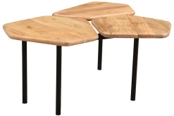 Table basse 3 plateaux bois massif et métal noir L95 cm SUZANE