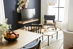 Table basse 3 plateaux bois massif et métal noir L95 cm SUZANE
