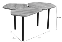 Table basse 3 plateaux bois massif et métal noir L95 cm SUZANE