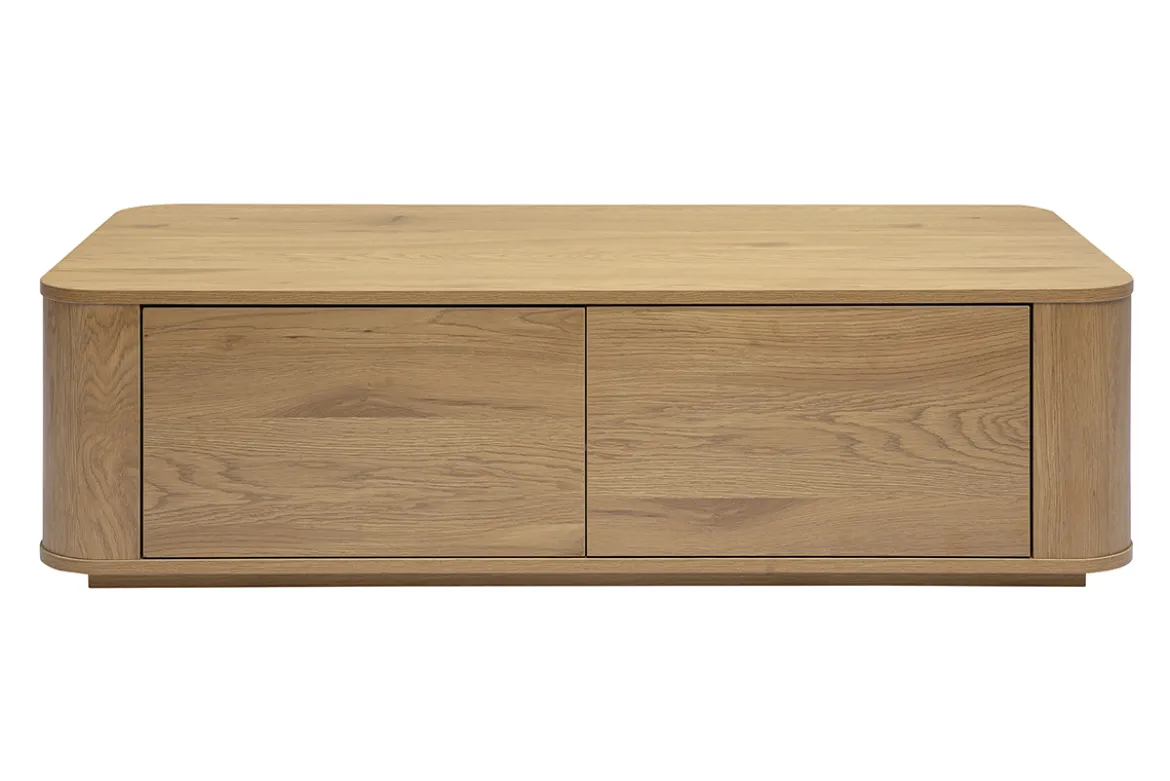Table basse rectangulaire avec rangement 2 tiroirs finition bois clair chêne L120 cm NEGAN