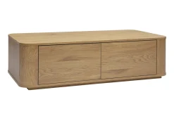 Table basse rectangulaire avec rangement 2 tiroirs finition bois clair chêne L120 cm NEGAN