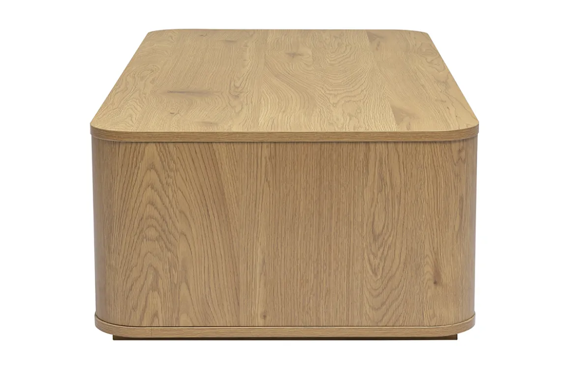 Table basse rectangulaire avec rangement 2 tiroirs finition bois clair chêne L120 cm NEGAN