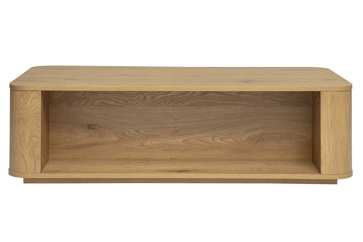 Table basse rectangulaire avec rangement 2 tiroirs finition bois clair chêne L120 cm NEGAN