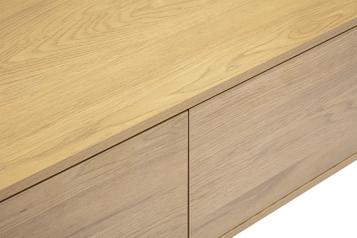 Table basse rectangulaire avec rangement 2 tiroirs finition bois clair chêne L120 cm NEGAN