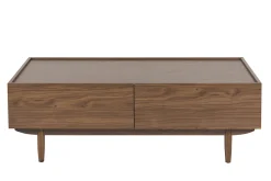 Table basse rectangulaire avec rangements 2 tiroirs finition bois foncé noyer L120 cm SANAA