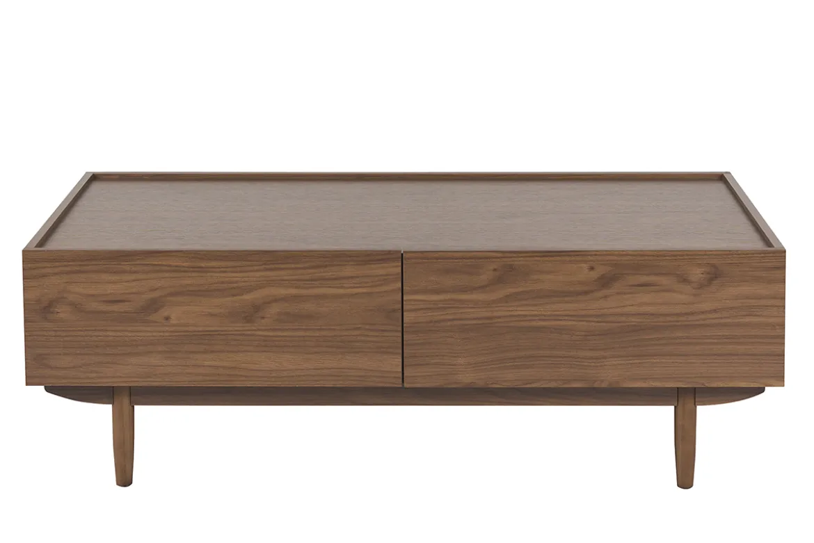 Table basse rectangulaire avec rangements 2 tiroirs finition bois foncé noyer L120 cm SANAA