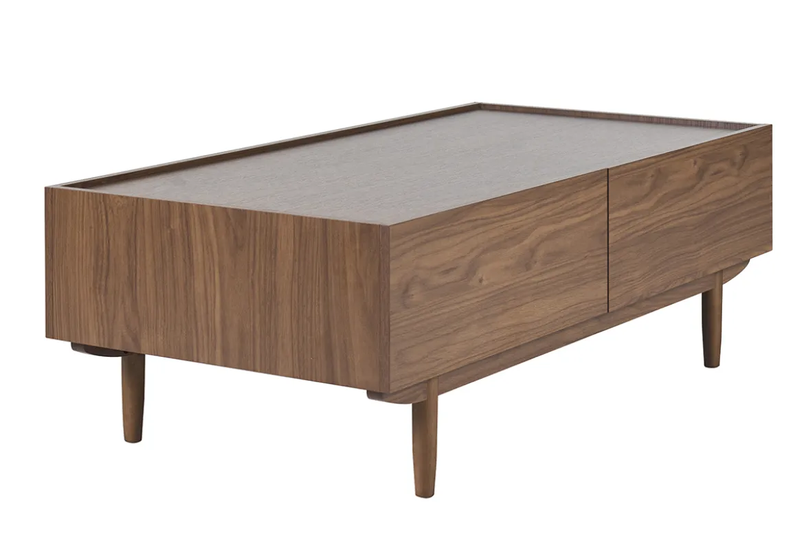 Table basse rectangulaire avec rangements 2 tiroirs finition bois foncé noyer L120 cm SANAA
