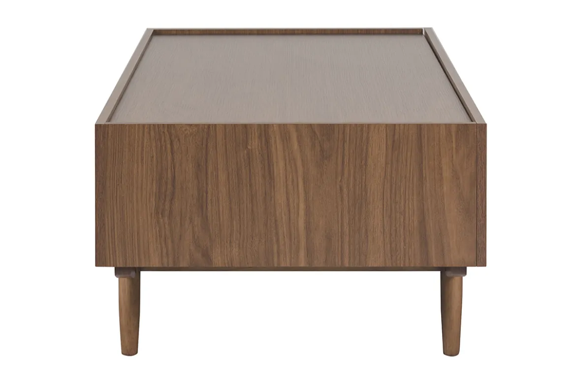 Table basse rectangulaire avec rangements 2 tiroirs finition bois foncé noyer L120 cm SANAA