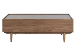 Table basse rectangulaire avec rangements 2 tiroirs finition bois foncé noyer L120 cm SANAA