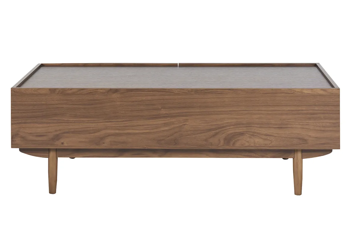 Table basse rectangulaire avec rangements 2 tiroirs finition bois foncé noyer L120 cm SANAA