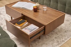Table basse rectangulaire avec rangements 2 tiroirs finition bois foncé noyer L120 cm SANAA