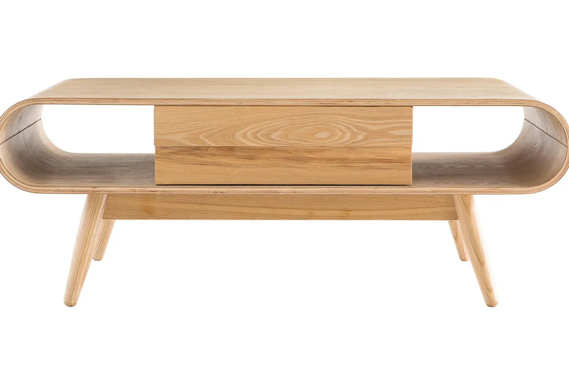 Table basse rectangulaire avec rangements scandinave bois clair L120 cm BALTIK