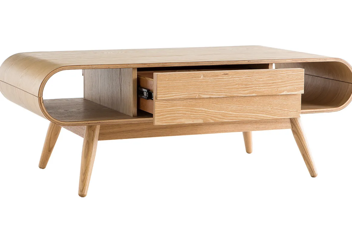 Table basse rectangulaire avec rangements scandinave bois clair L120 cm BALTIK