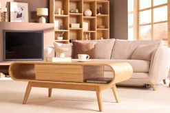 Table basse rectangulaire avec rangements scandinave bois clair L120 cm BALTIK