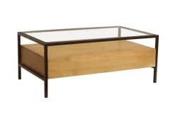 Table basse rectangulaire avec rangements en bois manguier massif, verre et métal noir L100 cm SITA