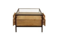 Table basse rectangulaire avec rangements en bois manguier massif, verre et métal noir L100 cm SITA