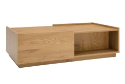 Table basse rectangulaire avec rangements 2 tiroirs finition bois clair chêne L120 cm MADERO