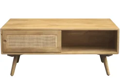 Table basse rectangulaire avec rangements en bois manguier massif et cannage rotin L100 cm ACANGE