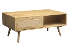 Table basse rectangulaire avec rangements en bois manguier massif et cannage rotin L100 cm ACANGE