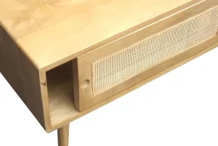 Table basse rectangulaire avec rangements en bois manguier massif et cannage rotin L100 cm ACANGE